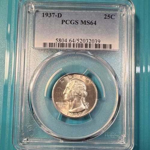 1937-D Washington Quarter PCGS MS64, bright luster!