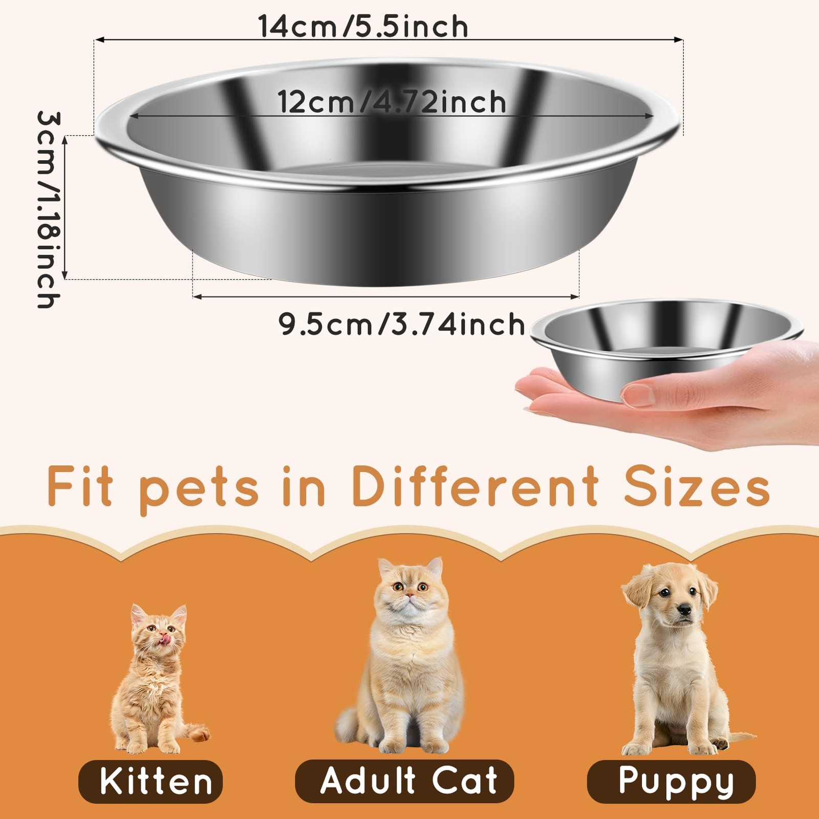 12Pcs Cat Bowls,Stainless Steel Cat Food Bowls,Metal Cat Dishes Whisker Fatig...