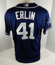 2014 San Diego Padres Robbie Erlin #41 Game Issued Navy Jersey JC Patch