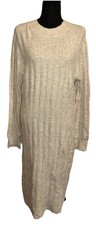 A New Day Cream, Long Sleeve Crewneck Pullover Ribbed, Medium Sweater Dress