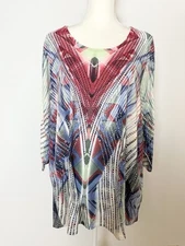CJ Banks Womens Tunic Blouse Size 3X Multicolored Rhinestones Scoop Neck
