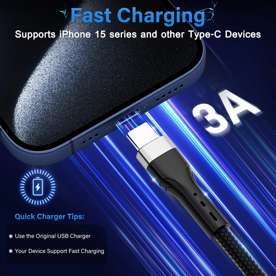 USB C Cable (8FT, 20-Pack), USB A to USB Cord Fast Charging Compatible with i... - Image 2 of 4