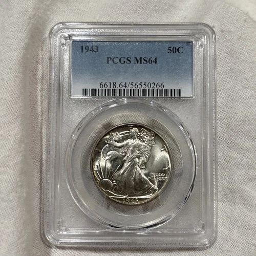 GRADED 1943 Walking Liberty Half Dollar PCGS MS64 Silver American Coin