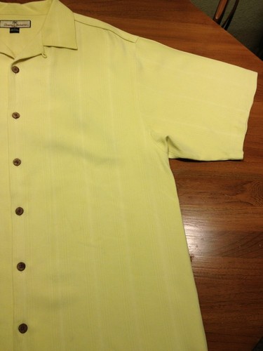 TOMMY BAHAMA Camp Hawaiian Shirt Mens Yellow 100% Silk Lounge M - Picture 2 of 8