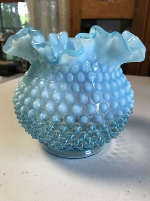 フェントン　ブルーオパルセント　ホブネイル　ラージフリルボウル お値下げ中 1940's Fenton Blue Opalescent Hobnail Ruffle Bowl 5