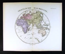 1876 Steiler Map Eastern Hemisphere Europe Africa Asia Australia World Antique