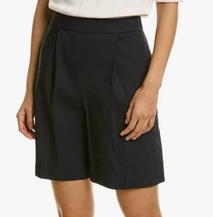 Pantalones cortos Theory para mujer azul marino costero plisado lino ecológico talla grande L precio de venta sugerido por el fabricante 225 USD Foto 2 de 3