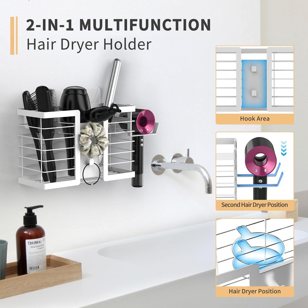 Hair Tool Organizer Hair Dryer Holder In Metal Bathroom Blow