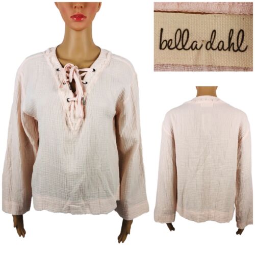 Top Bella Dahl Mujer Pequeño Con Cordones Primavera Rosa Campana Cuello en V 100% Algodón Nuevo con Etiquetas