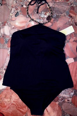 Nwt Michael Kors Hoher Auschnitt Schwarz Goldkette Tankini Badeanzug 2pc Damen