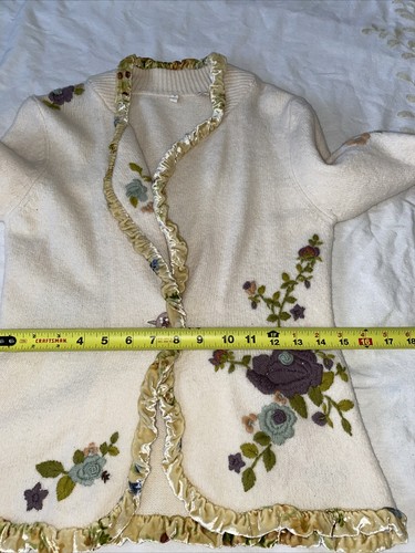 Moth off-white floral embroidered single button cardigan sweater ladies Medium - Picture 8 of 13