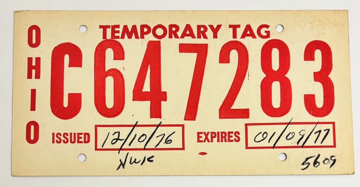 Ohio 1977 CARDBOARD License Plate TEMPORARY TAG # C647283 | eBay