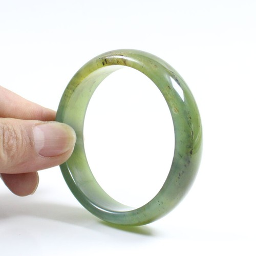 60mm Chinese Certified 100% Natural Green Brown Xiu Jade Bracelet Bangle j6634 - Picture 6 of 11