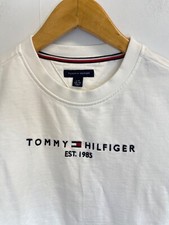 Tommy Hilfiger Hoodie Kids Small White Sweatshirt Embroidered Logo Pullover