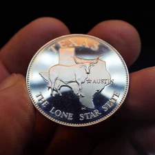 Texas Lone Star State Austin Longhorn 925 Sterling Silver art bar round C2158