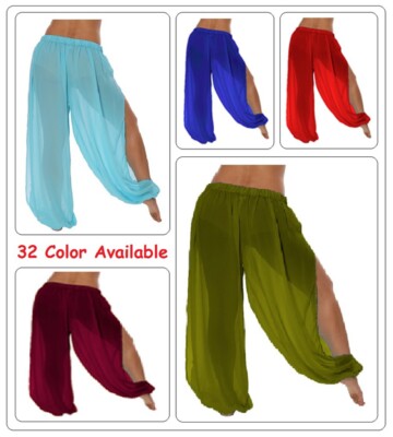 Chiffon Harem Pant 2 Side Cut Women  Ankle Split Pant Belly Dancing Pantaloons