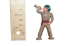 Vintage Barclay Manoil Metal Soldier Bugle Trumpet Green Helmet Pod Foot 2.8"