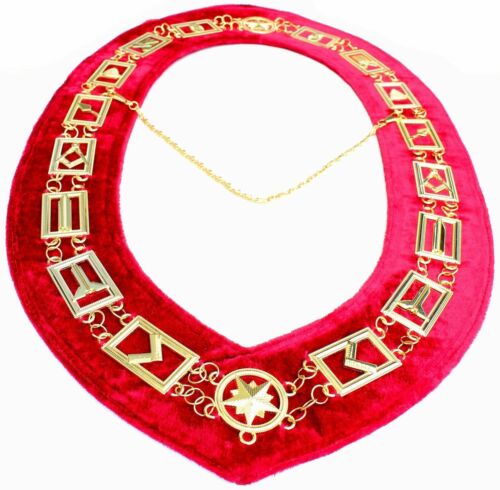 Collar de cadena de metal dorado Masonic Regalia Master Mason respaldo rojo DMR-400GR - Imagen 4 de 4