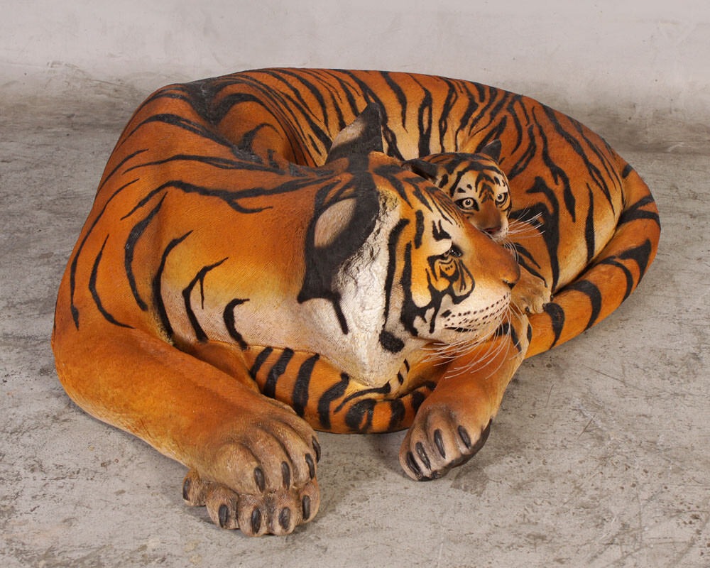 Bengal Tiger Crouching Life Size Resin Cat Statue Safari Jungle Theme Decor  Prop