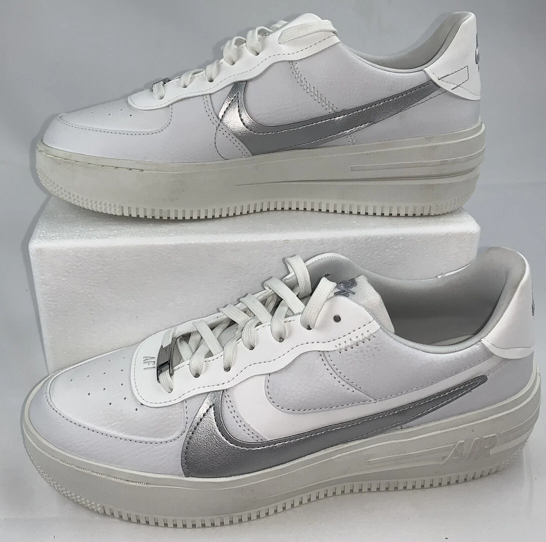Nike Air Force 1 PLT.AF.ORM White Metallic Silver Wmn Size 11.5