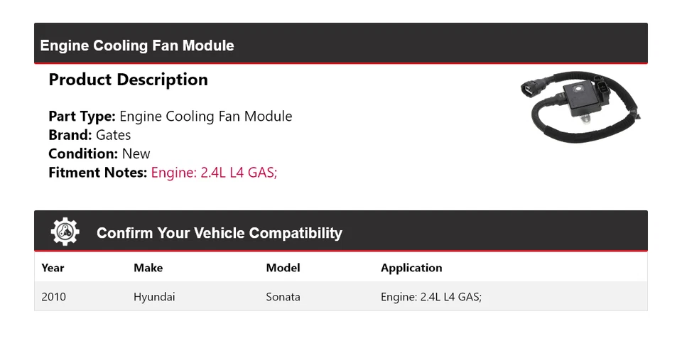 Para Hyundai Sonata 2010 2,4 L L4 motor gas módulo ventilador puertas Foto 2 de 4