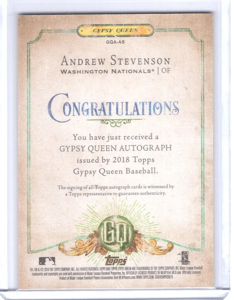 2018 Topps Gypsy Queen Rookie Autograph #GQA-AS Andrew Stevenson RC - Image 2 of 2