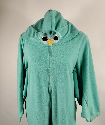 Nick & Nora Medium One Piece Pajamas Mint Green Owl Hooded Zipper Wing Sleeves - Picture 5 of 17