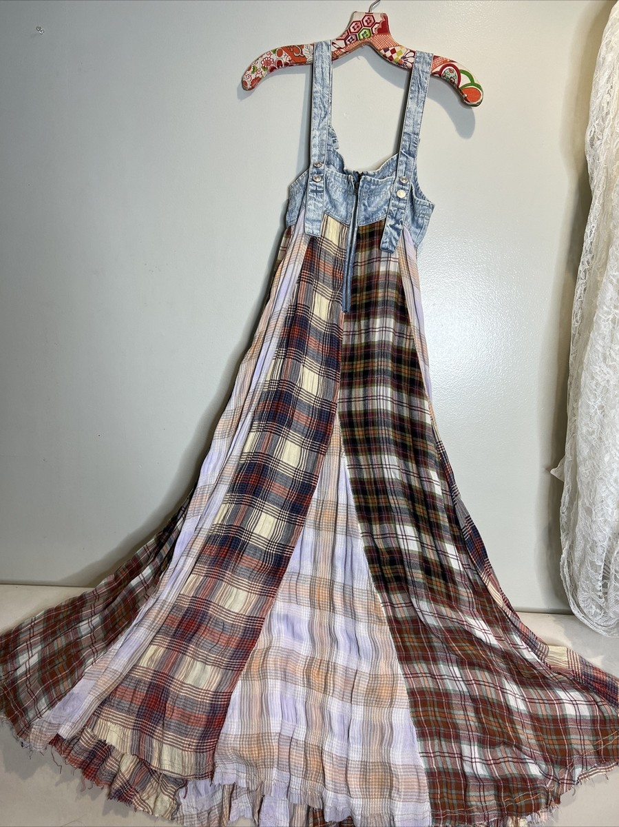 We The Free people Mix It Up Overall Denim & Plaid Maxi Dress 0 | eBay