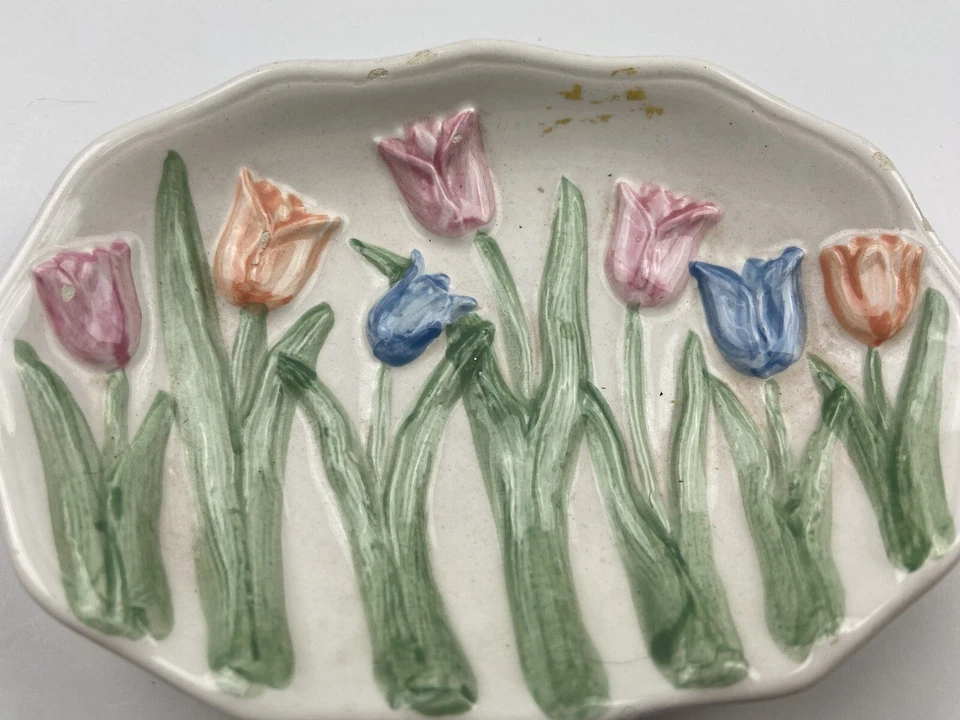 la mont bathwear tulip dish soap holder pink orange blue vintage - Image 2 of 4