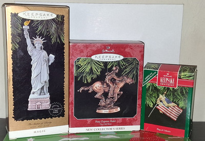 Hallmark Statue of Liberty Flag of Liberty Pony Express Rider Ornaments
