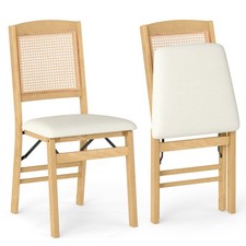 COSTWAY Wooden Folding Chairs Set of 2 Rustic Rubber Wood Dining Chairs