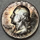 1955 Washington Quarter - Vivid Album Toning - Choice BU - Original Luster