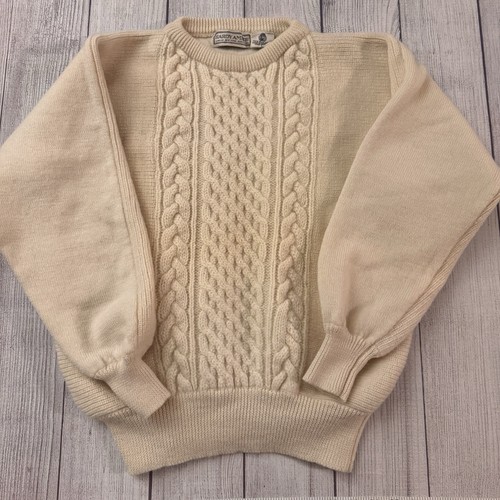 Hardy Amies, Vintage Hardy Amies Women L 100% Pure Wool Cable Knit Sweater Cream Fisherman