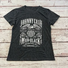 Johnny Cash Fringe Women Rodeo Western Style T-Shirt Size Small Gray