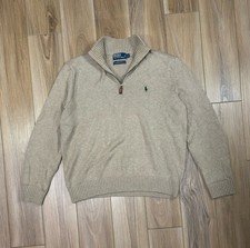Polo Ralph Lauren Sweatshirt Mens Size Large Tan Knit 1/4 Zip Pullover Sweater