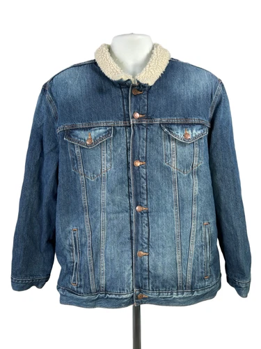 Levi's Men's Medium Wash Sherpa Lined Long Sleeve Button Up Denim Jacket - XXL - product listing photo
