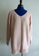 RALPH LAUREN Light PINK KNIT Cotton V-NECK Pullover SWEATER Womens LG
