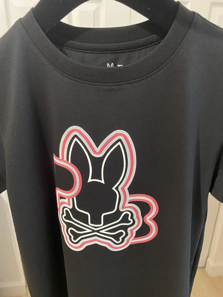 Kids Unisex Sz 12 Black T-Shirt Psycho Bunny Graphic Tee Pima Cotton - Image 2 of 4