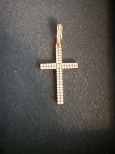 Moissanite Rose Gold Cross Pendant In 925 Sterling Silver