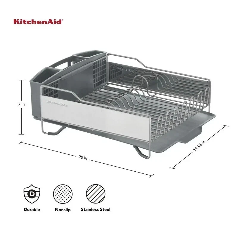 KitchenAid Full Size Dish Rack Metal, Plastic Grey 14.96" W X 20.08" D X 6.69" H - Image 3 of 4