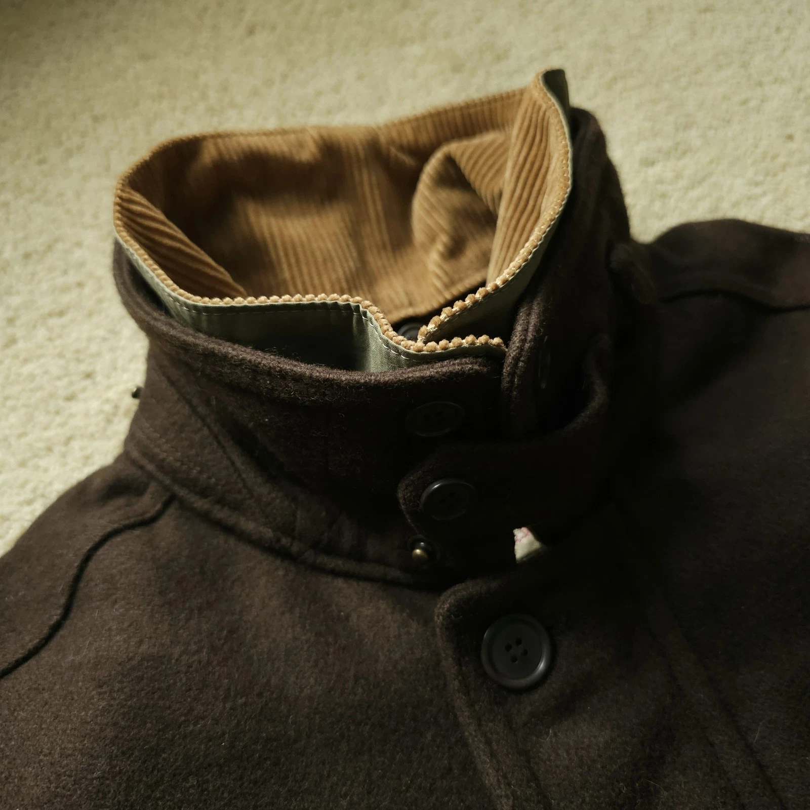 VTG DWW Made in Japan Thick Sturdy Melton Wool Hooded Utility Jacket Brown 38 S image 3