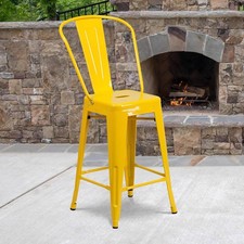 Set of 4 Yellow 24" Metal Dining Stools Galvanised Steel Indoor and Outdoor