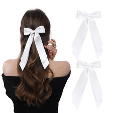 2 PCS Double Layer Hair Bows White Hair Ribbon Clips Ponytail Holder Accessories