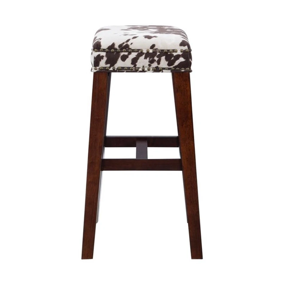 Linon Walt 30.5" Wooden Frame Cow Print Bar Stool in Brown - Image 3 of 4