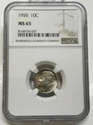 1950 Roosevelt Dime 10c NGC MS65 Mint State Uncirculated