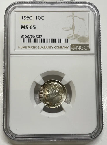 1950 Roosevelt Dime 10c NGC MS65 Mint State Uncirculated
