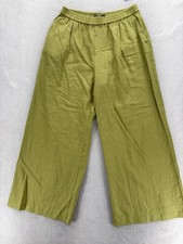 Zara Linen Wide Leg Pants Womens L Green Pull On Elastic Waist Casual Travel NWT