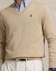 Polo Ralph Lauren Pima Cotton V-Neck Sweater M Beige Preppy Classic Minimalist