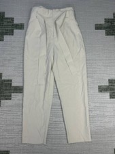 Zara Trouser Pants Womens Medium Beige Belted High Rise Tapered Leg Casual