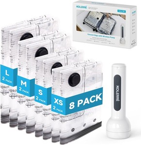 8 Pack Travel Vacuum Bags with Wireless Pump Space Saver Compression for Luggage